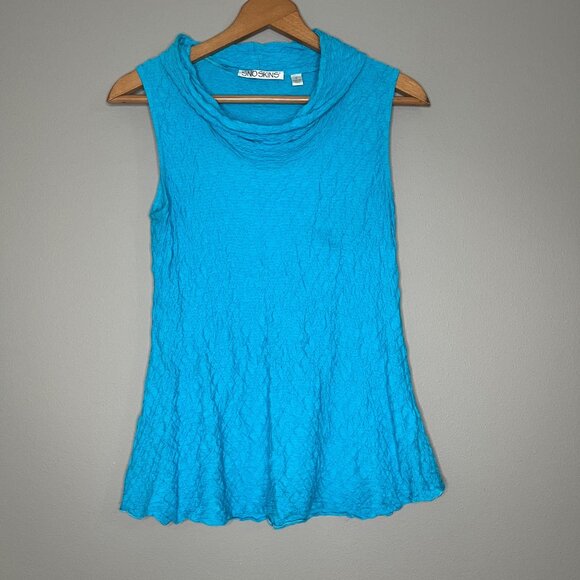 SNO SKINS Blue Sleeveless Top Size Small Crinkle Textured Artsy Lagenlook - Picture 1 of 4